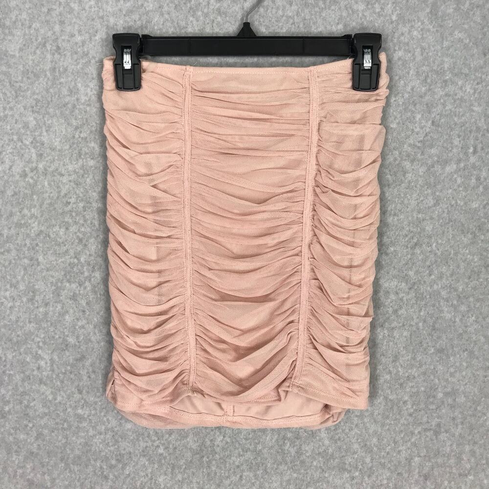 Crystal Doll Skirt Women Small Pink Ruched Mini Tight Blush Mesh Glitter Sparkle
